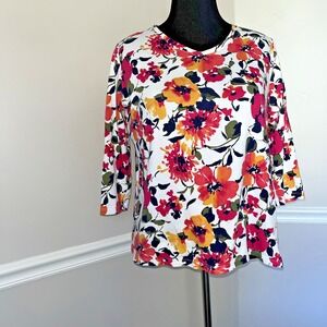 Kim Rogers Size M Perfectly Soft‎ Floral Print Cotton Top Boho Cottagecore